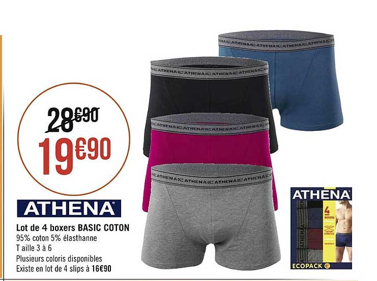 Lot De 4 Boxers Basic Coton Athena