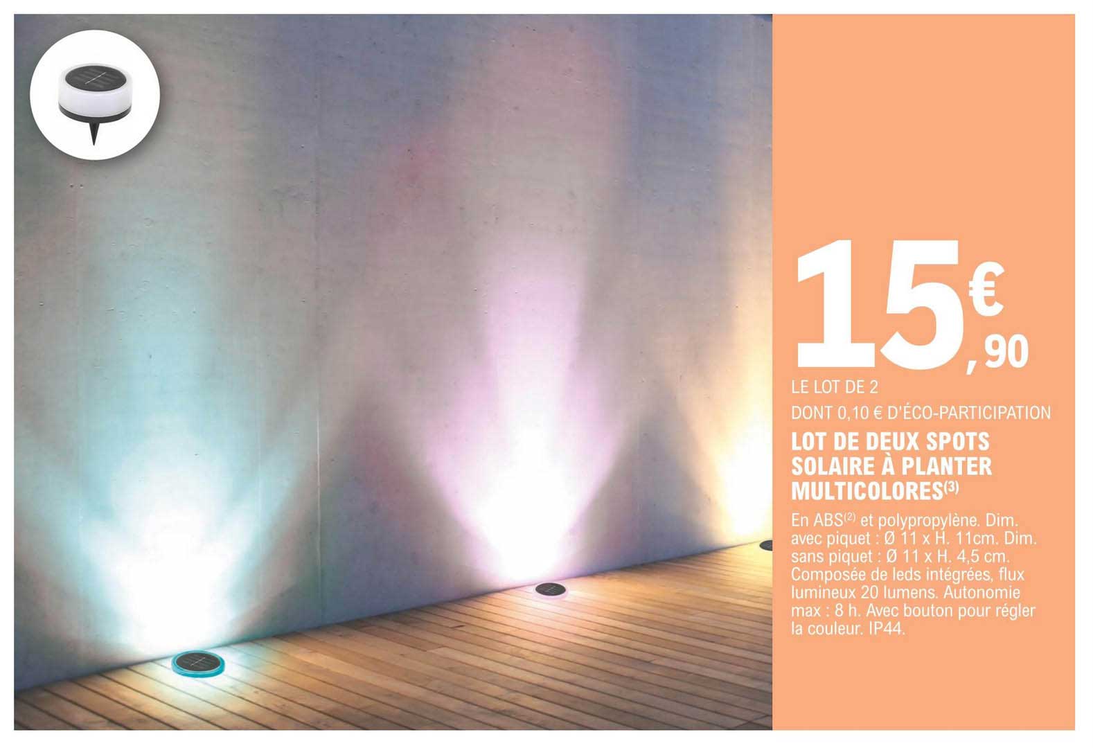 lot de deux spots solaire à planter multicolores
