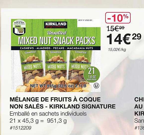 mélange de fruits à coque non salés - kirkland signature