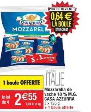 mozzarella de vache 18% m.g. casa azzurra