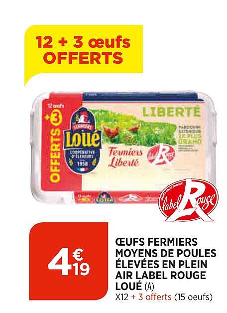 oeufs fermiers moyens de poules élevées en plein air label rouge loué