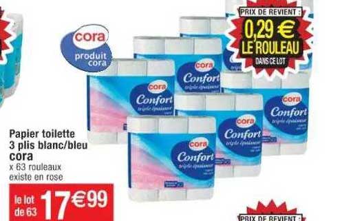 papier toilette 3 plis blanc-bleu cora