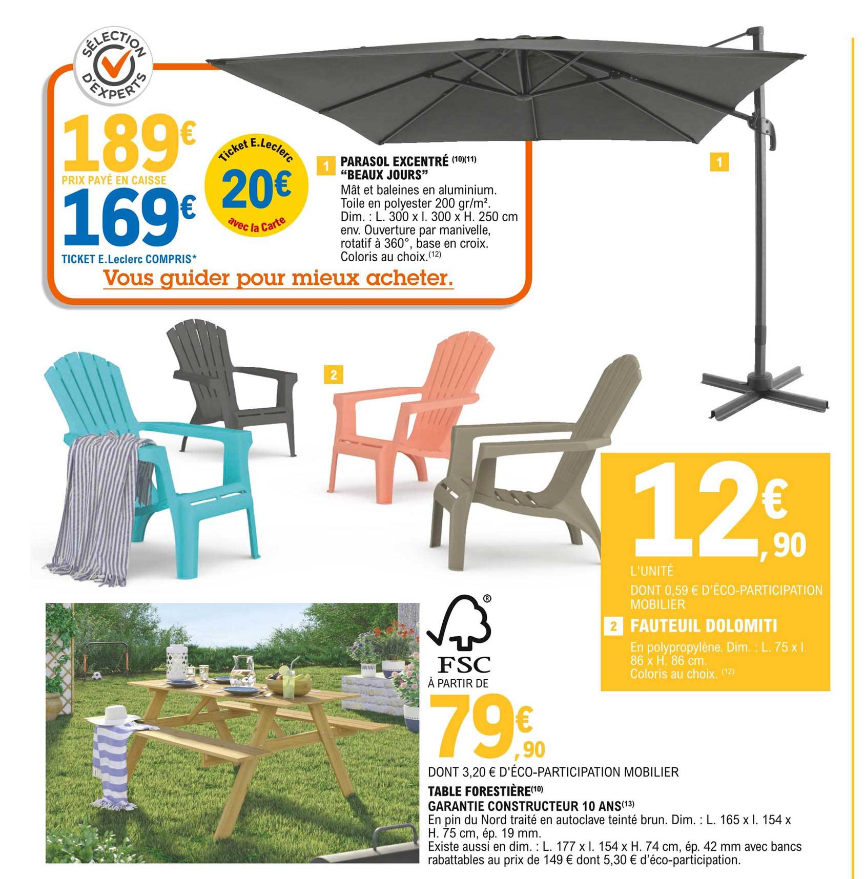 parasol excentré "beaux jours" , table forestière