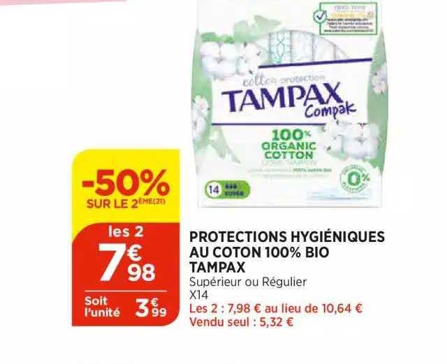 protections hygiéniques au coton 100% bio tampax