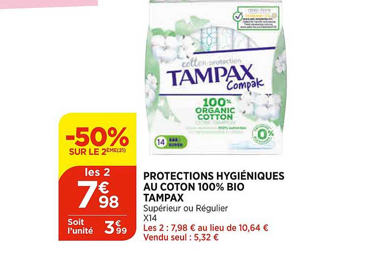protections hygiéniques au coton 100% bio tampax