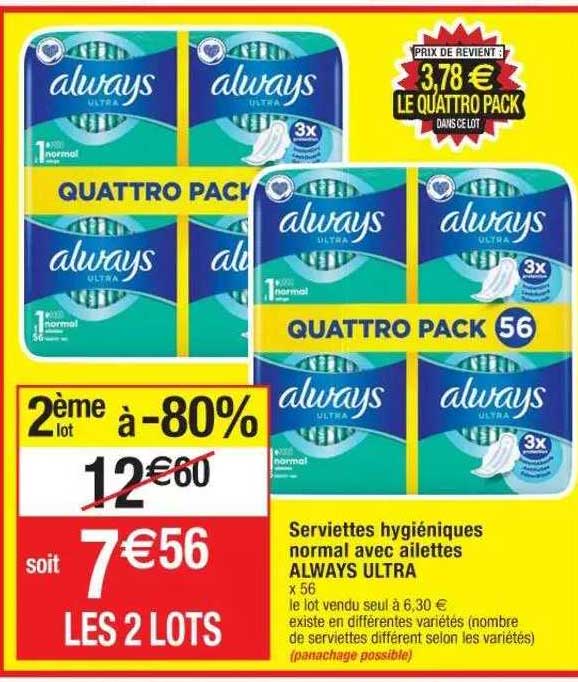 serviettes hygiéniques normal avec ailettes always ultra