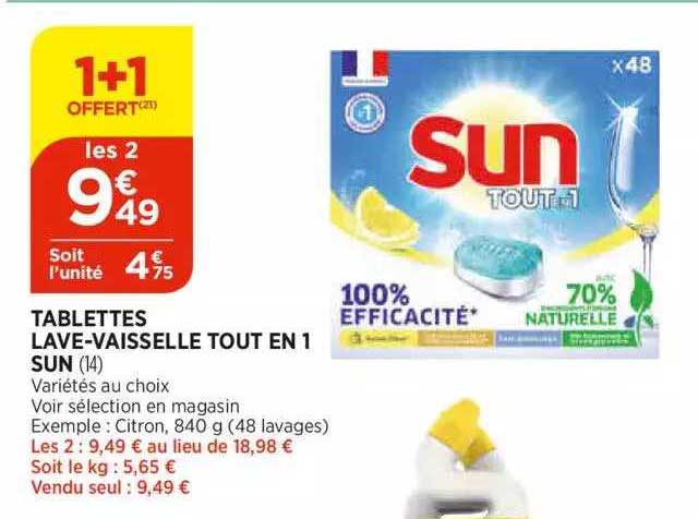 tablettes lave-vaisselle tout en 1 sun