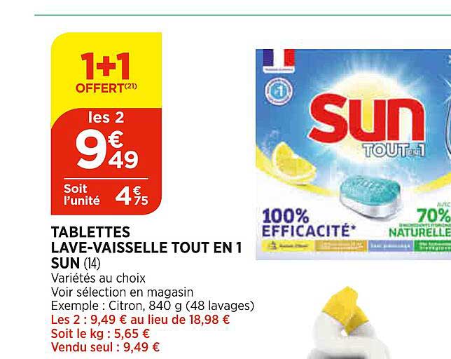 tablettes lave-vaisselle tout en 1 sun