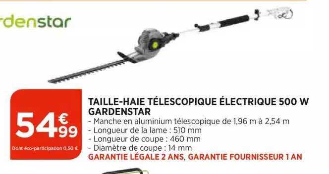 taille-haie télescopique électrique 500 w gardenstar