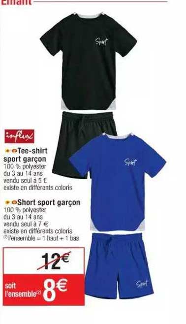 tee-shirt sport garçon, short sport garçon influx