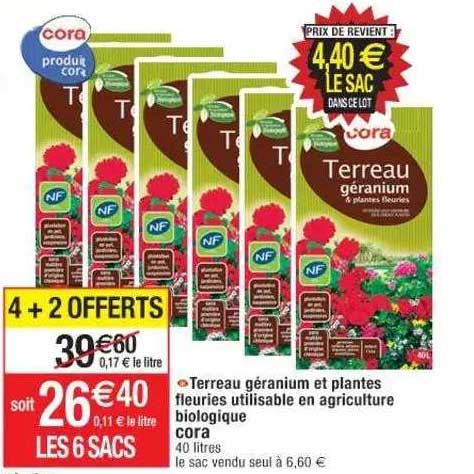 terreau géranium et plantes fleuries utilisable en agriculture biologique cora