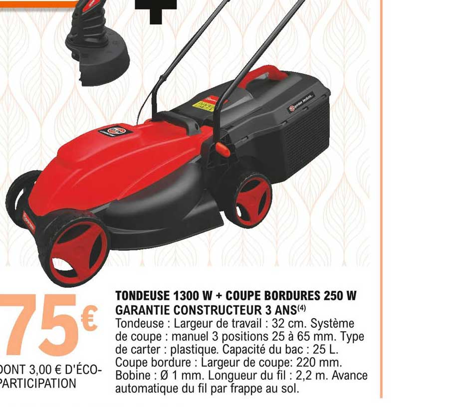 tondeuse 1300 w + coupe bordures 250 w