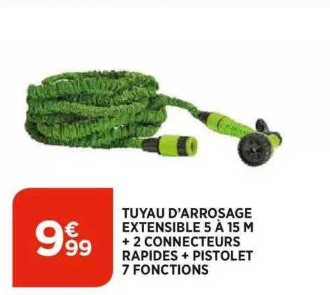 tuyau d'arrosage extensible 5 à 15 m + 2 connecteurs rapides + pistolet 7 fonctions