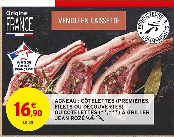 agneau : côtelettes (premières, filets ou découvertes) ou côtelettes ** ou *** à griller jean rozé