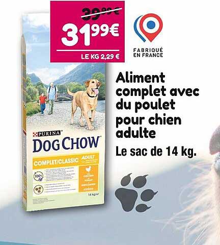 aliment complet avec du poulet pour chien adulte