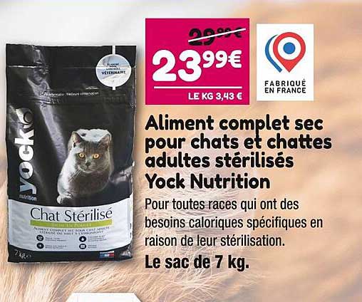 aliment complet sec pour chats et chattes adultes stérilisés yock nutrition