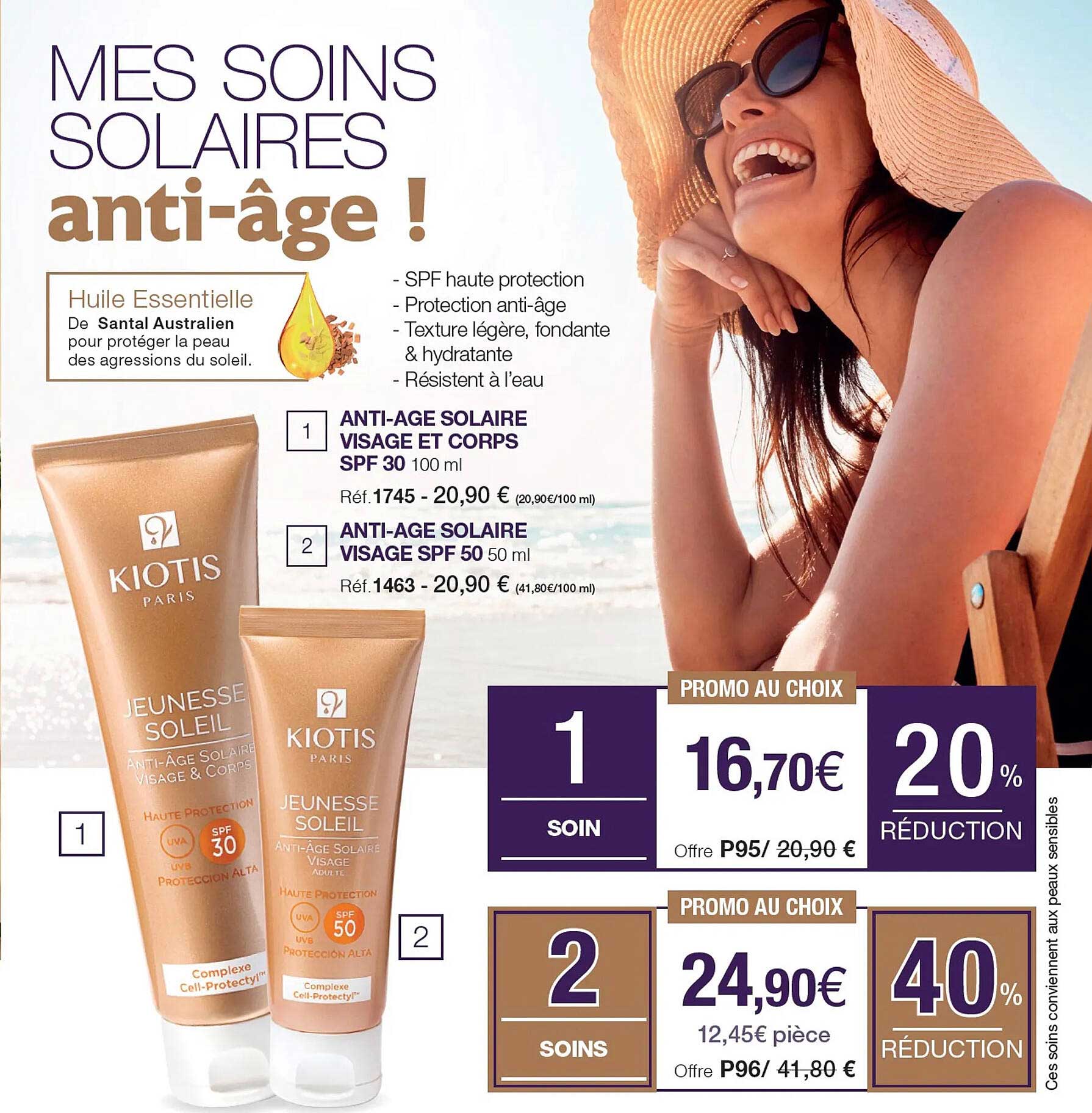 anti-âge solaire visage et corps spf 30 kiotis, anti-âge solaire visage spf 50 kiotis