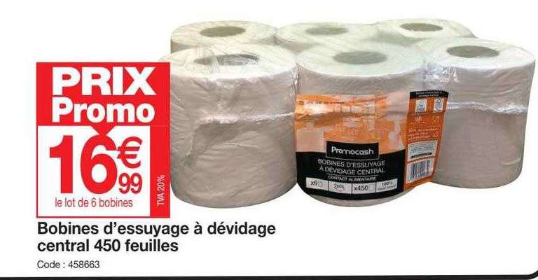 bobines d'essuyage à dévidage central 450 feuilles