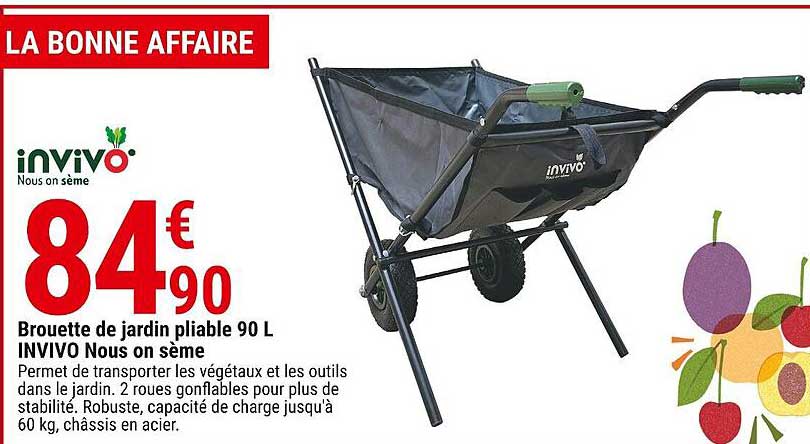 brouette de jardin pliable 90l invivo nous on sème