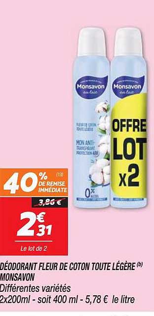 déodorant fleur de coton toute légère monsavon