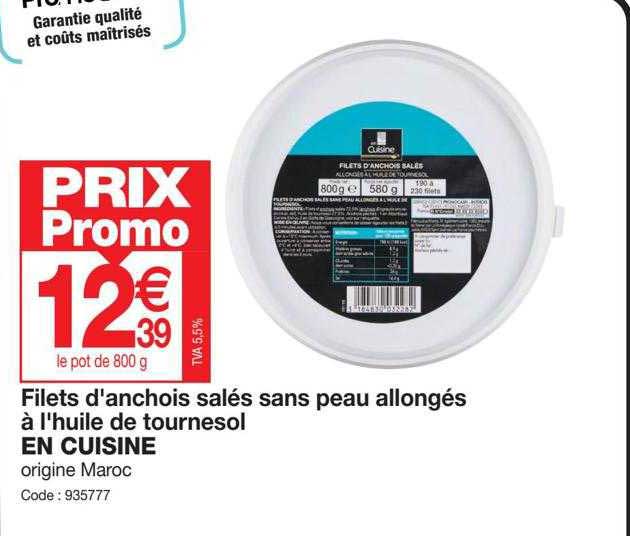 filets d'anchois salés sans peau allongés à l'huile de tournesol en cuisine