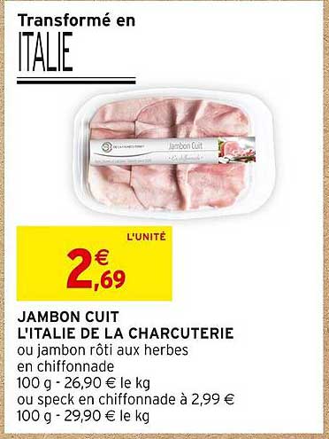 jambon cuit l'italie de la charcuterie