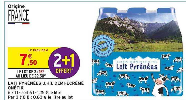 lait pyrénées uht demi-écrémé onétik
