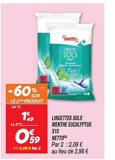 Lingettes Sols Menthe Eucalyptus X15 Netto