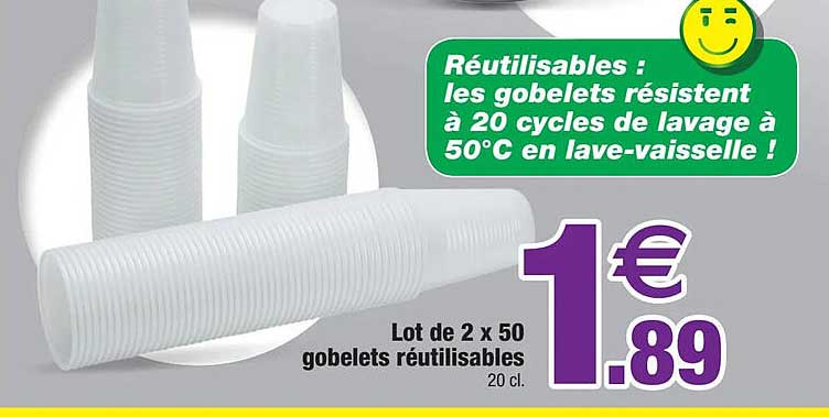 Lot De 2 X 50 Gobelets Réutilisables