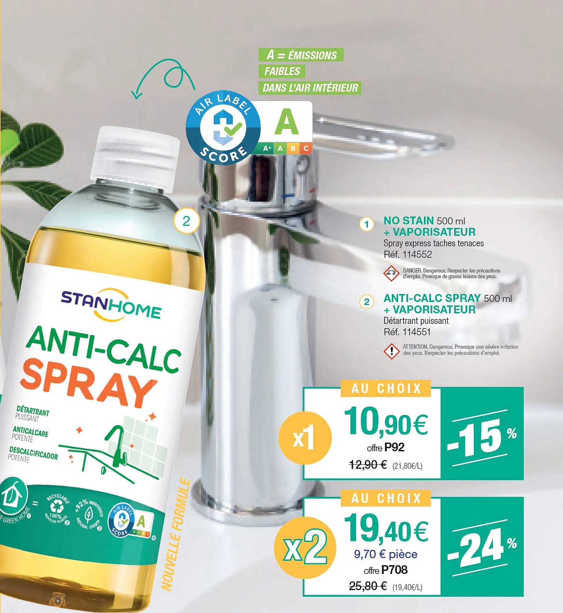 no stain + vaporisateur, anti-calc spray + vaporisateur