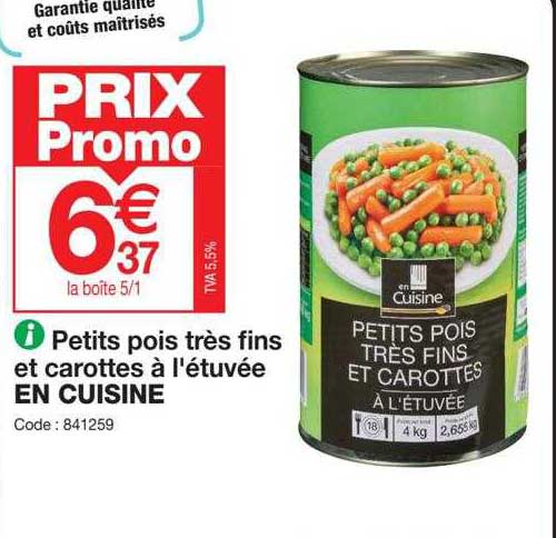 petits pois très fins et carottes à l'étuvée en cuisine