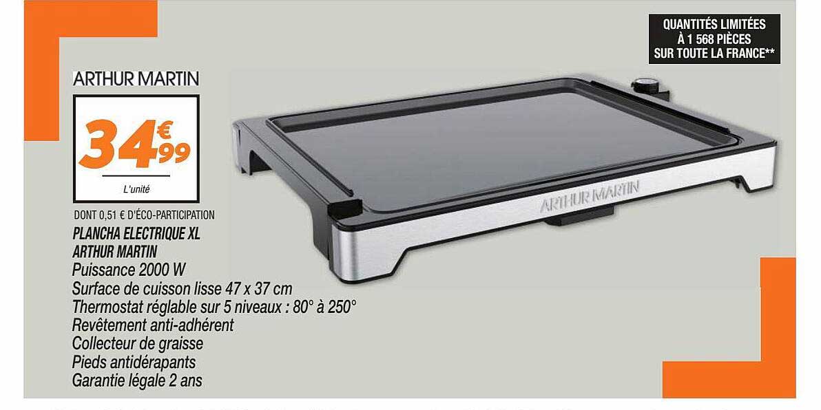 Plancha électrique Xl Arthur Martin