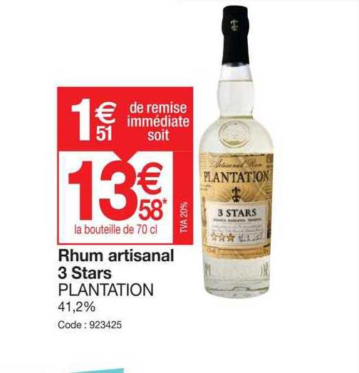rhum artisanal 3 stars plantation