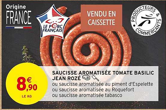 saucisse aromatisée tomate basilic jean rozé