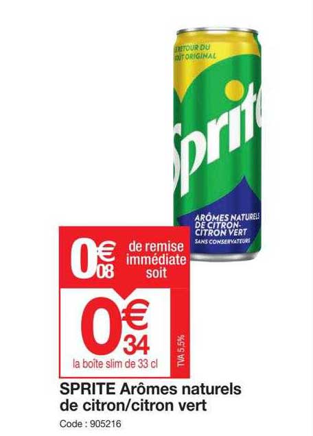 sprite arômes naturels de citron ou citron vert