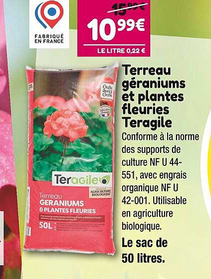 terreau géraniums et plantes fleuries teragile