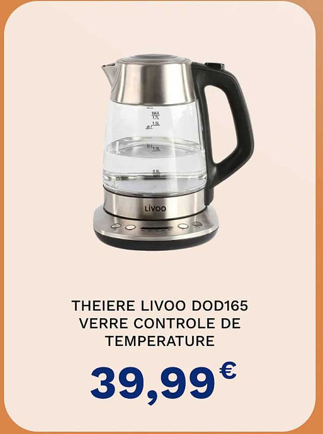 théière livoo dod165 verre contrôle de température
