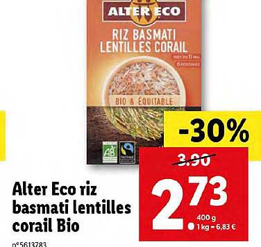 alter eco riz basmati lentilles corail bio