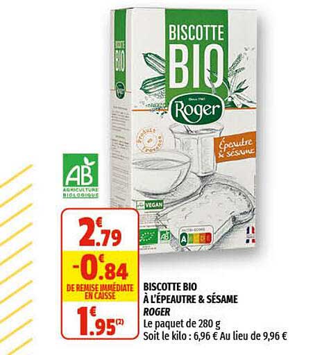 biscotte bio à l'épeautre & sésame roger
