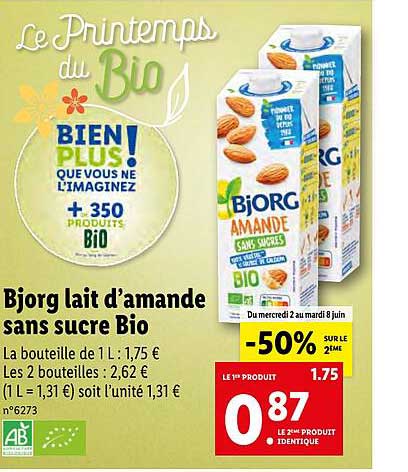 bjorg lait d'amande sans sucre bio