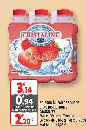 boisson à l'eau de source et au jus de fruits cristaline