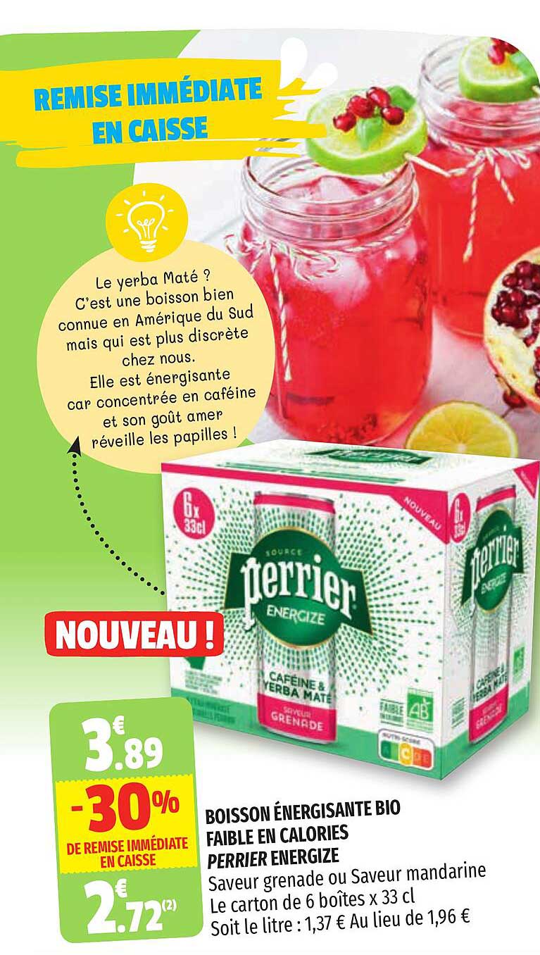 boisson énergisante bio faible en calories perrier energize