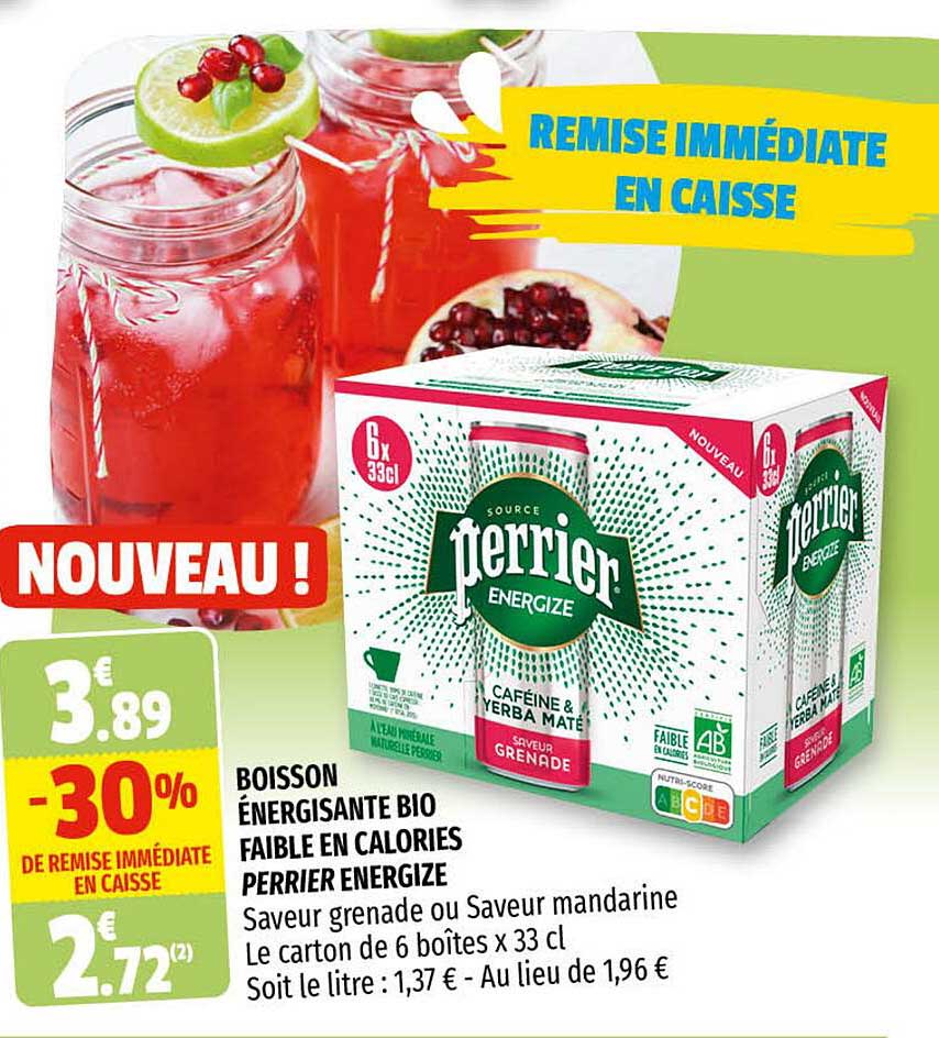 boisson énergisante bio faible en calories perrier energize