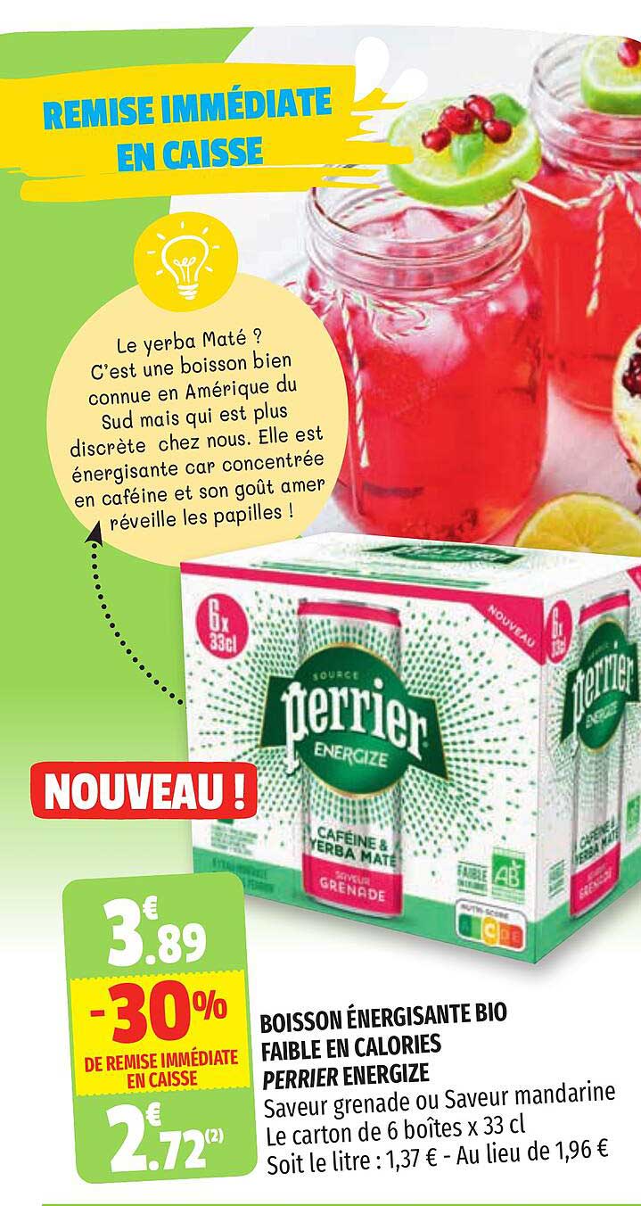 boisson énergisante bio faible en calories perrier energize