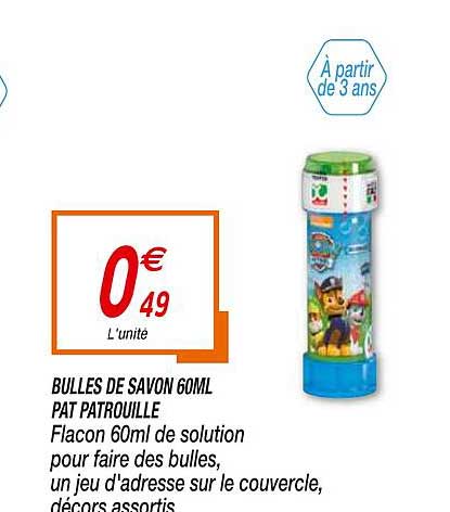 bulles de savon 60 ml pat patrouille