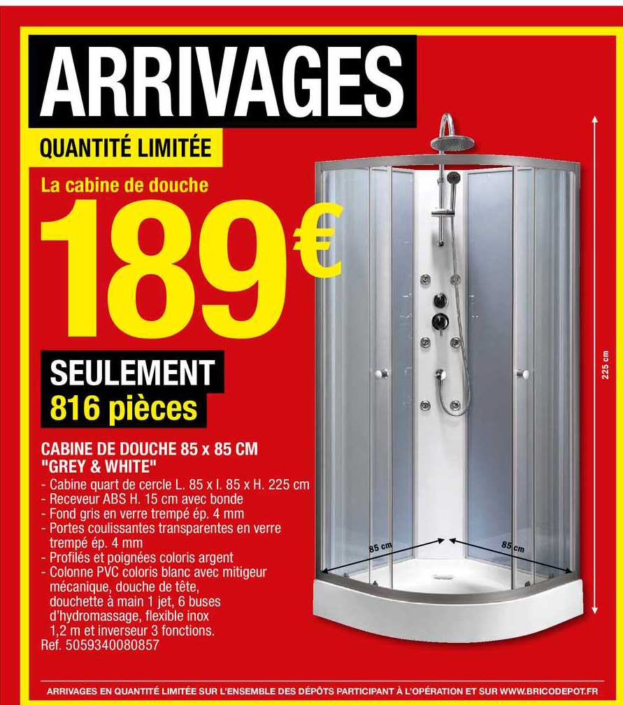 cabine de douche 85 x 85 cm "grey & white"