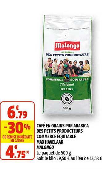 café en grains pur arabica des petits producteurs commerce équitable max havelaar malongo