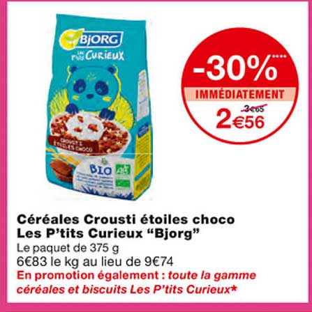 céréales crousti étoiles choco les p'tits curieux "bjorg"