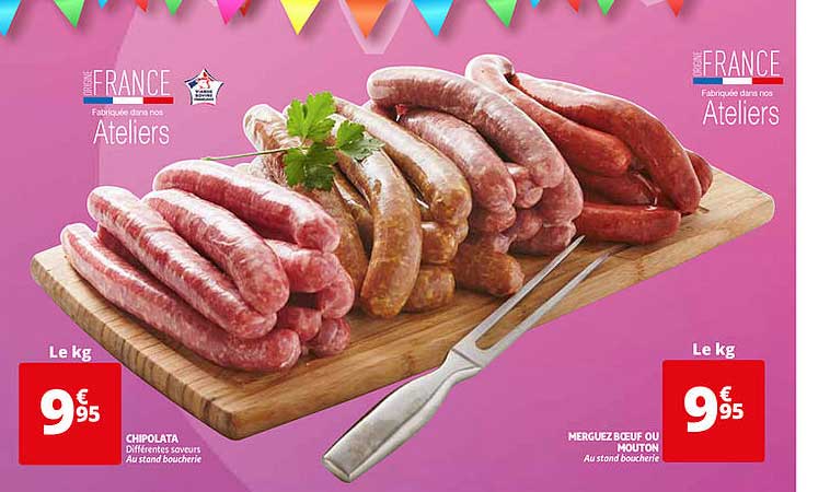 chipolata, merguez bœuf ou mouton