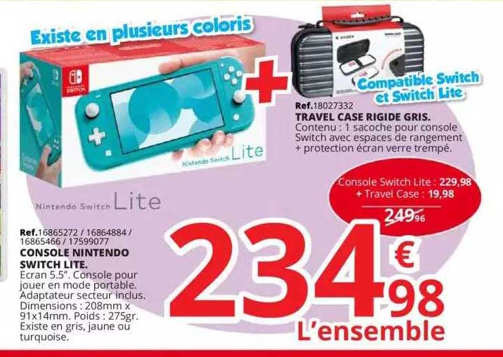 console nintendo switch lite, travel case rigide gris